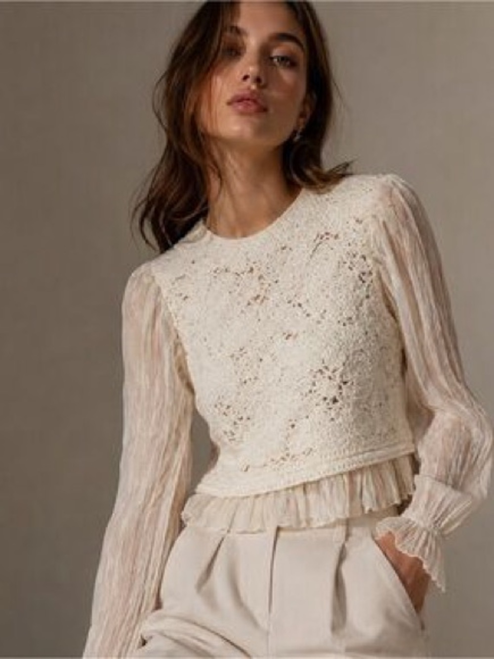 Zara Lace Crochet Layered Long-Sleeve Top